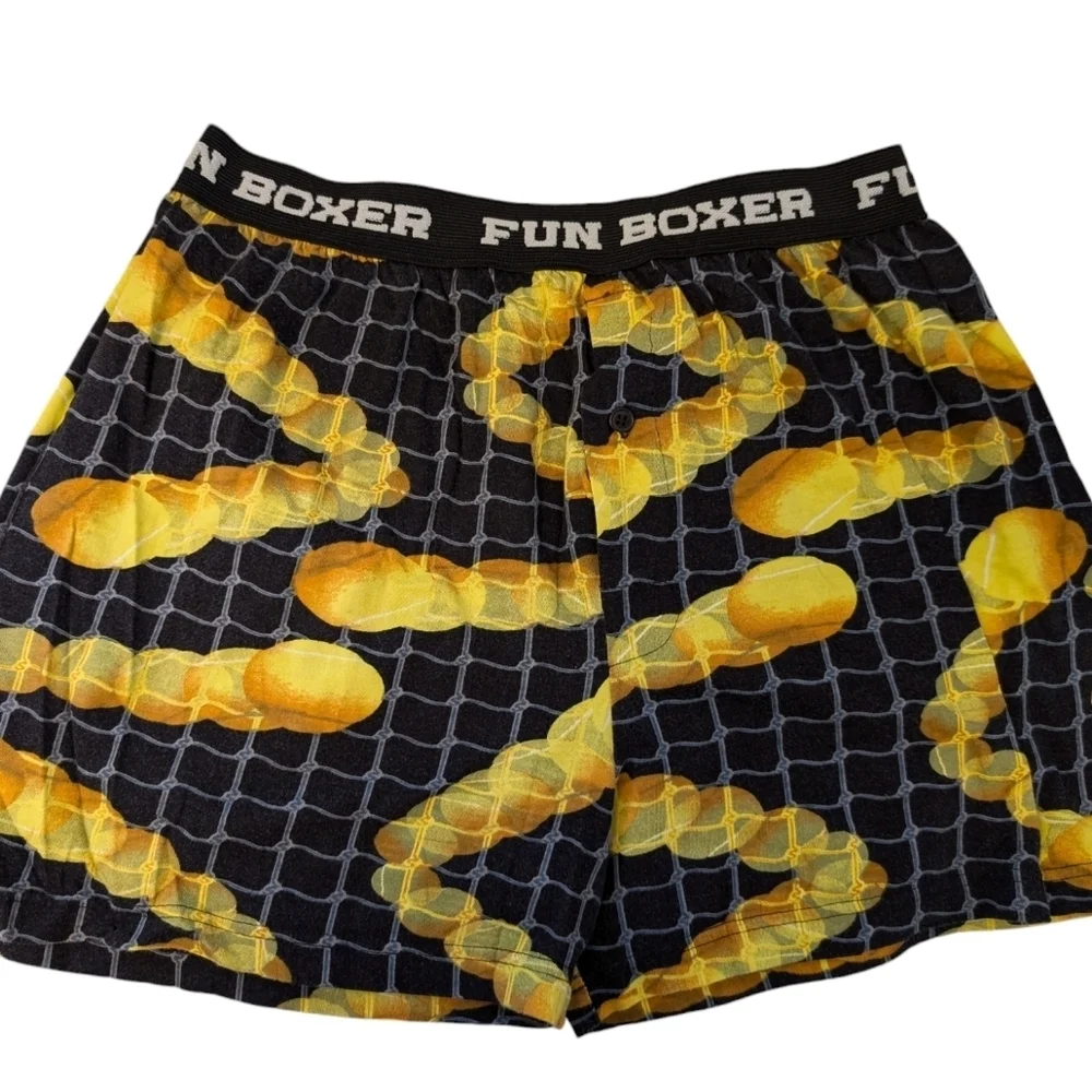 VINTAGE Tennis Fun Boxer Shorts Net Balls 100% Cotton Black Yellow Large